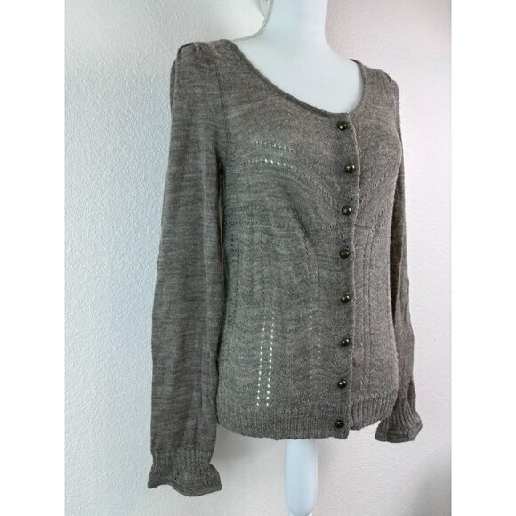 Knitted & Knotted women's‎ medium anthropologie grey wool blend cardigan sweater - Picture 1 of 8